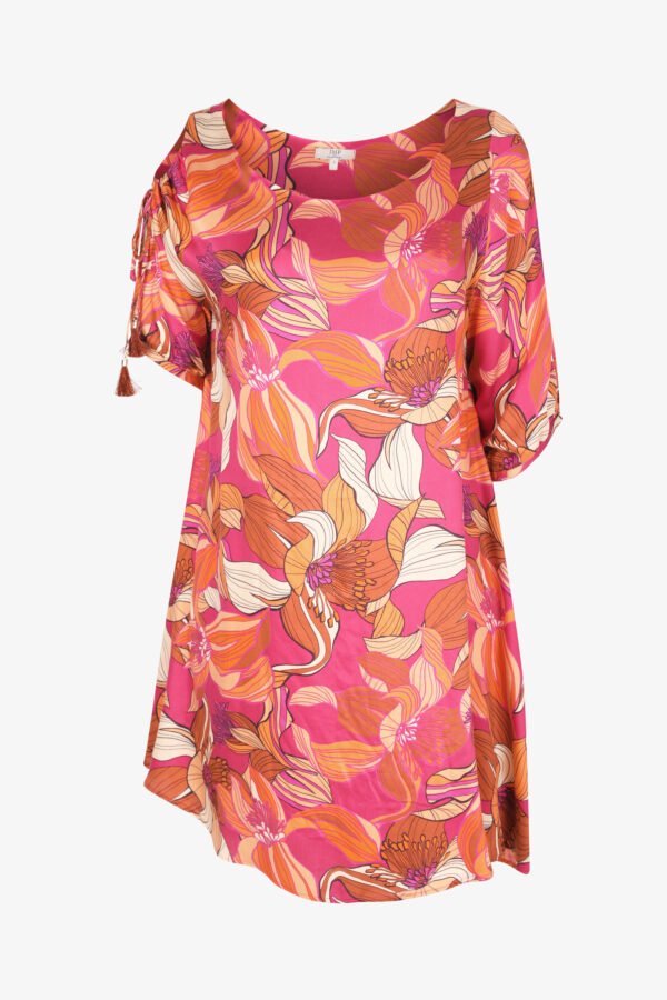 Sukienka plus size pomarańczowo- różowa na jedno ramię JPM - obrazek 7