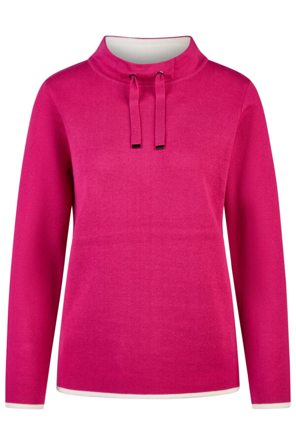 Amarantowy sweter plus size z białą lamówką Barbara Lebek