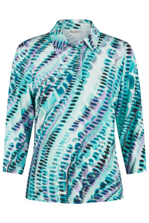 Bluzka plus size w zielono-fioletowe wzory z kołnierzykiem Barbara Lebek