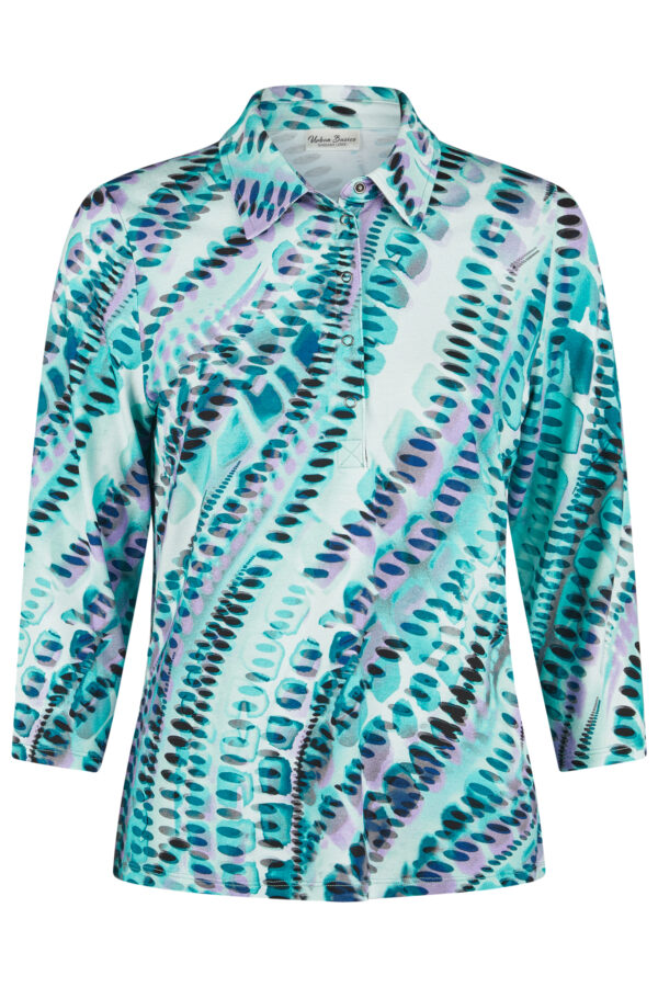 Bluzka plus size w zielono-fioletowe wzory z kołnierzykiem Barbara Lebek