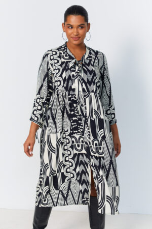 Sukienka w czarno-białe geometryczne wzory JMP plus size