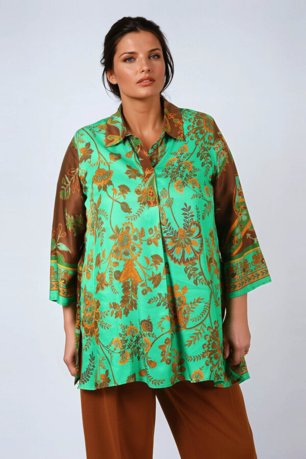 Bluzka turkusowo-brązowa plus size JMP