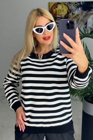 Bluzka damska plus size w czarno-białe paski Lamaxx