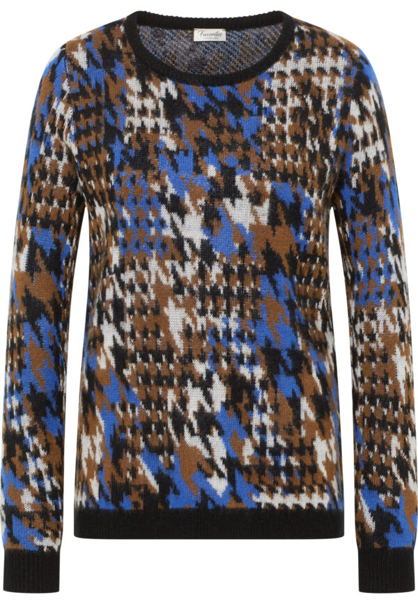 Sweter plus size w odcieniach brązy, czerni, niebieskiego i bieli Barbara Lebek