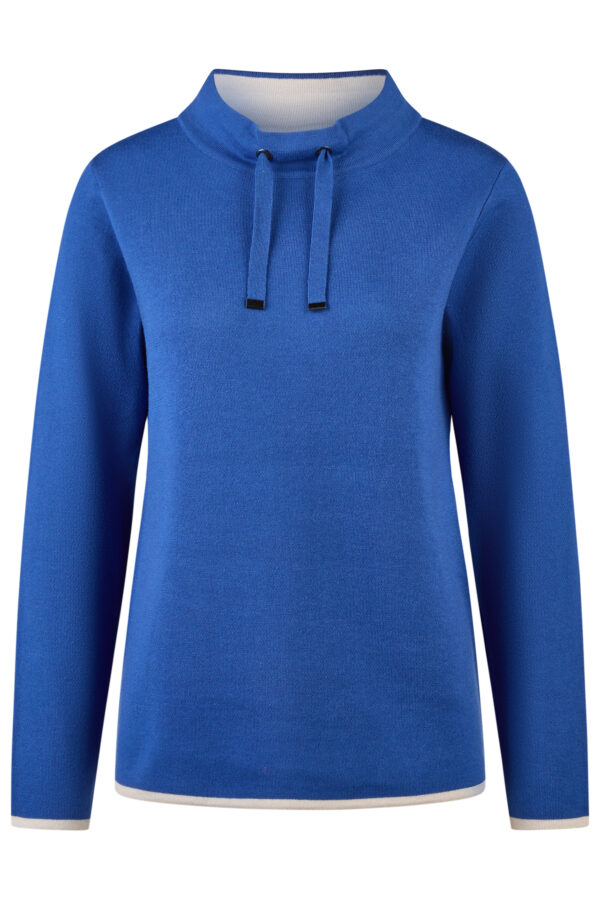 Niebieski sweter plus size z białą lamówką Barbara Lebek