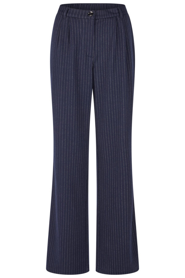 Eleganckie, wygodne spodnie plus size w paski granatowe Barbara Lebek