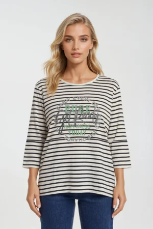 Bawełniana bluzka plus size 100% bawełna – paski z nadrukiem