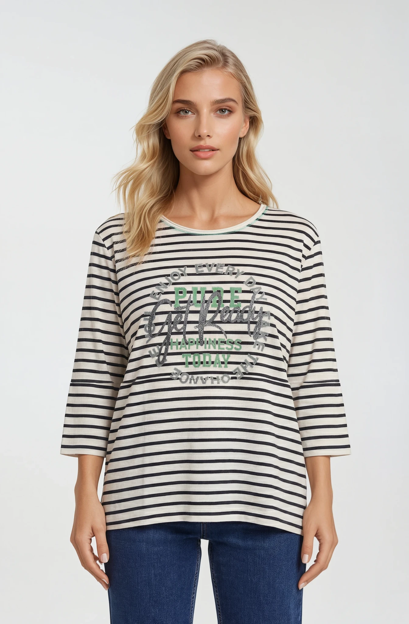 Bawełniana bluzka plus size 100% bawełna – paski z nadrukiem