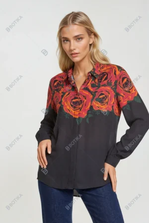 Elegancka bluzka plus size w czerwone róże