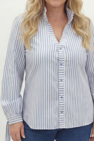 Bluzka bawełniana w niebiesko białe paski -plus size JMP