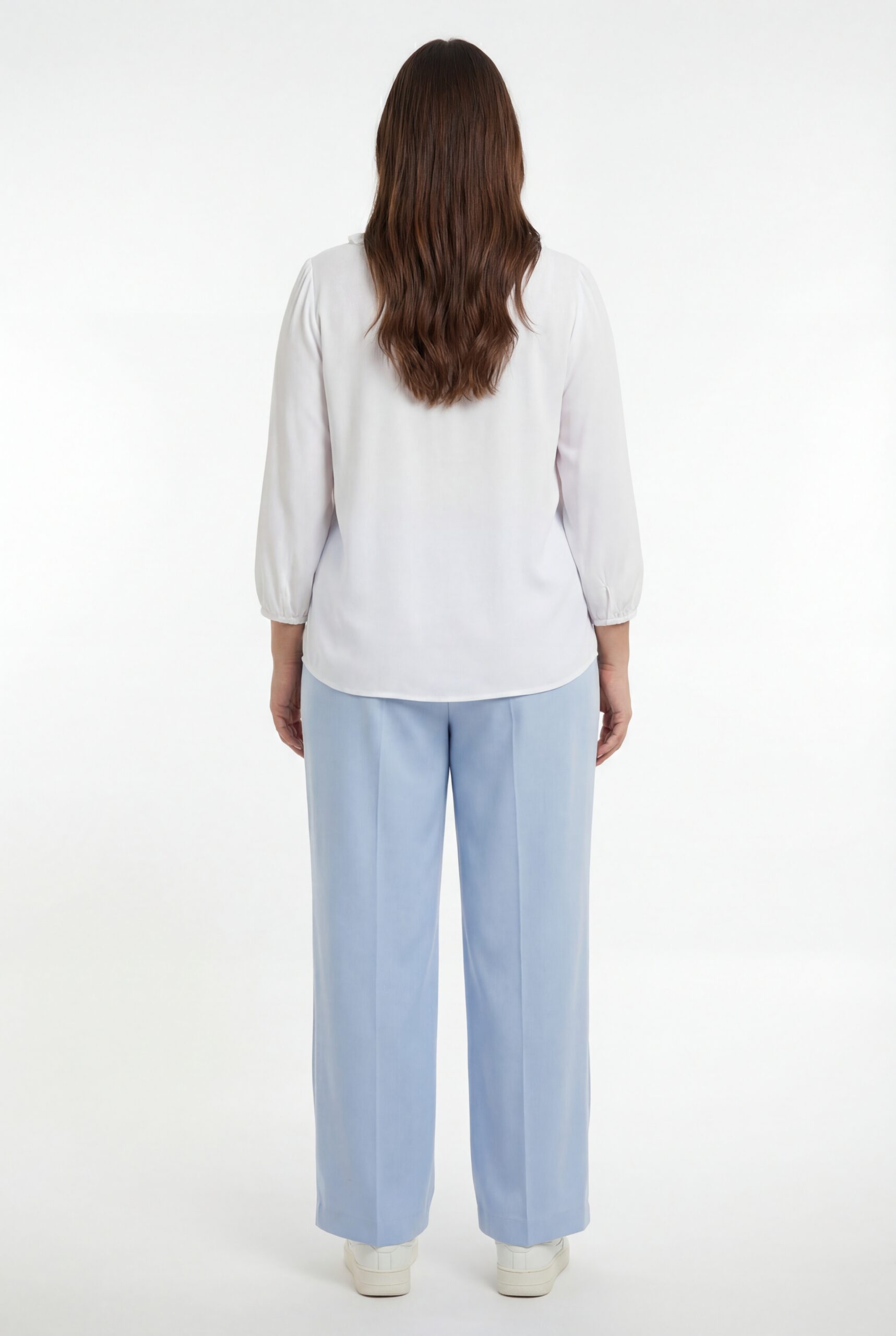 Eleganckie spodnie plus size błękitne JMP z szeroką nogawką - obrazek 4