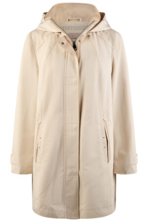 Elegancka kurtka plus size na podszewce z kapturem Barbara Lebek – beżowa, przejściowa