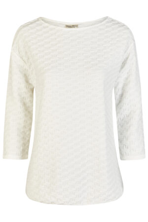 Elegancka biała bluzka plus size Barbara Lebek – teksturowana, elastyczna, 3/4 rękaw