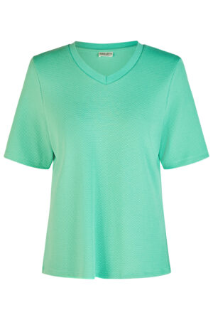 Zielona bluzka plus size Barbara Lebek – strukturalna, dekolt V, elastyczna