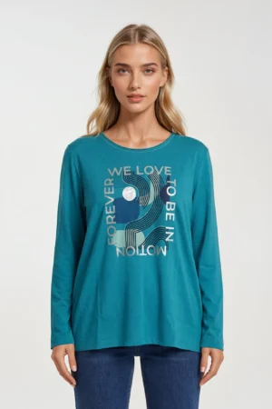 Bawełniana bluzka plus size 100% bawełna – turkusowa z nadrukiem