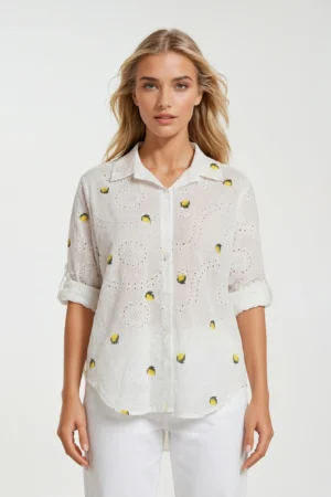 Bluzka damska 100% bawełna – ażurowa koszula z haftem plus size