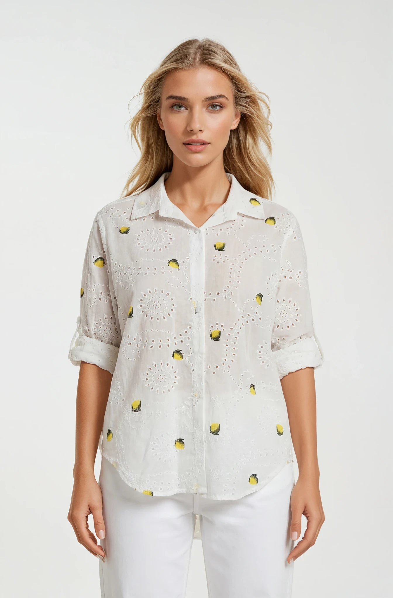 Bluzka damska 100% bawełna – ażurowa koszula z haftem plus size