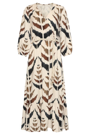 Sukienka Masai z graficznym wzorem w odcieniach beżu i brązu plus size