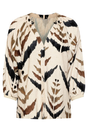 Bluzka Masai z artystycznym wzorem w odcieniach beżu i brązu plus size