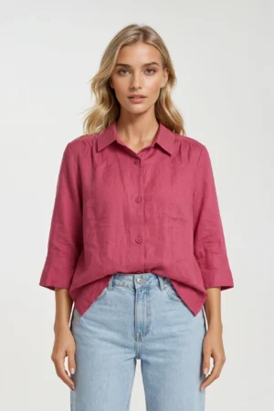 Bawełniana koszula w malinowym odcieniu- Masai plus size