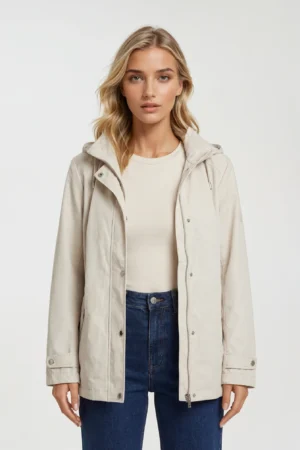 Wiosenna kurtka beżowa Barbara Lebek z kapturem- sportowa elegancja