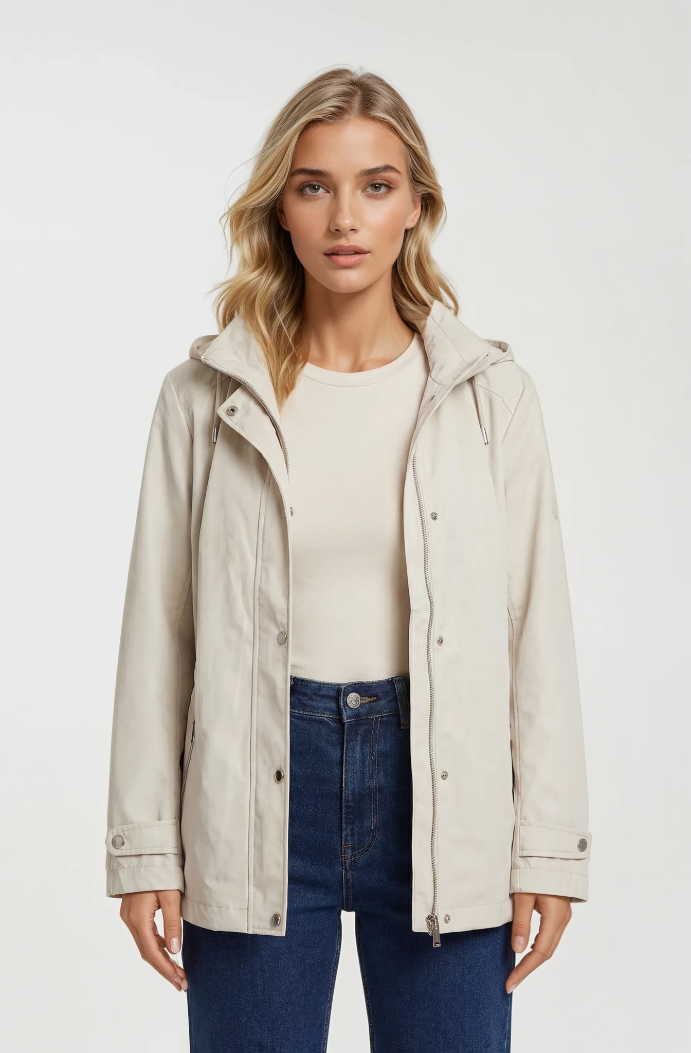 Wiosenna kurtka beżowa Barbara Lebek z kapturem- sportowa elegancja