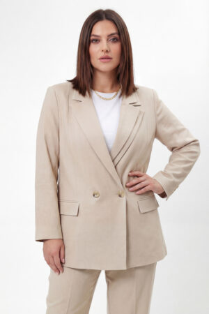 Beżowa marynarka JMP – elegancka plus size z paskiem