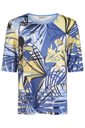 Bluzka plus size Barbara Lebek wiskozowa wzór tropikalny niebiesko -żółty