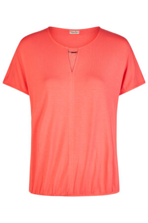 Koralowa bluzka plus size Barbara Lebek – lekka elegancja