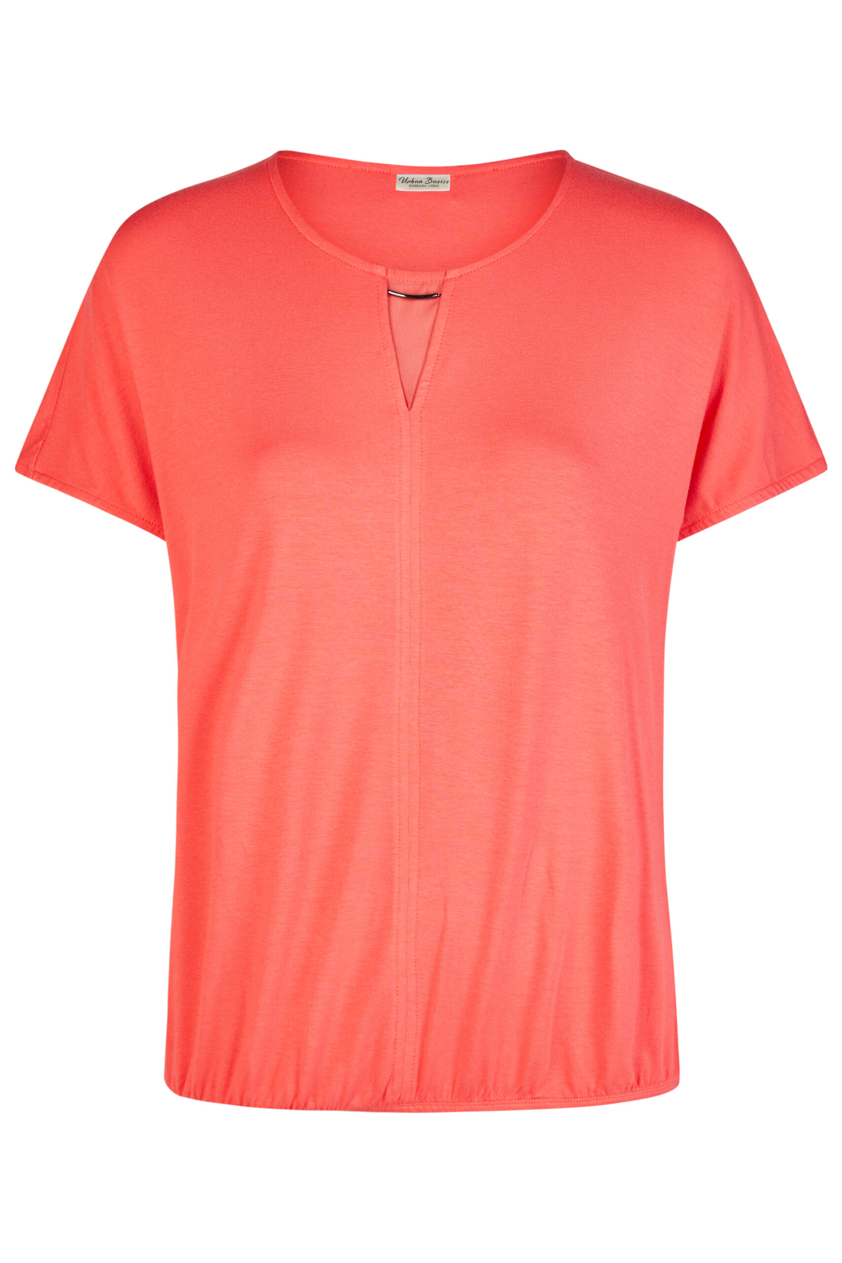 Koralowa bluzka plus size Barbara Lebek – lekka elegancja