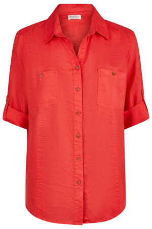 Lniana koszula plus size Barbara Lebek – koralowa elegancja