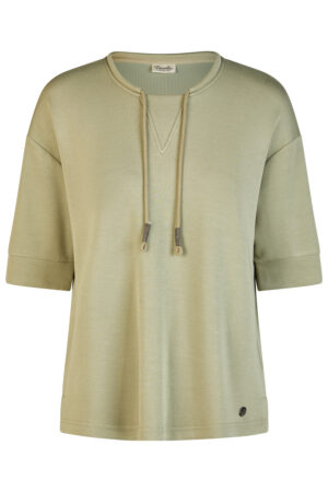 Bluzka  plus size Barbara Lebek- oliwkowa z troczkami