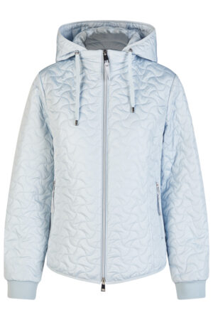 Błękitna, pikowana kurtka wiosenna Barbara Lebek plus size z kapturem