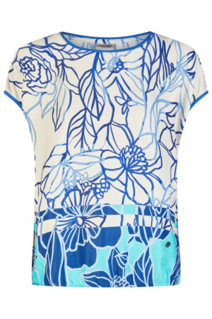 Bluzka plus size Barbara Lebek wiskozowa w niebieskie kwiaty