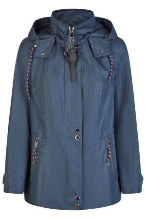 Wiosenna kurtka granatowa Barbara Lebek – przeciwdeszczowa z kapturem plus size