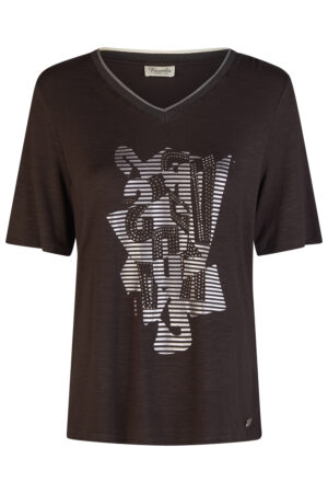 Stylowa, czarna bluzka plus size Barbara Lebek z aplikacją