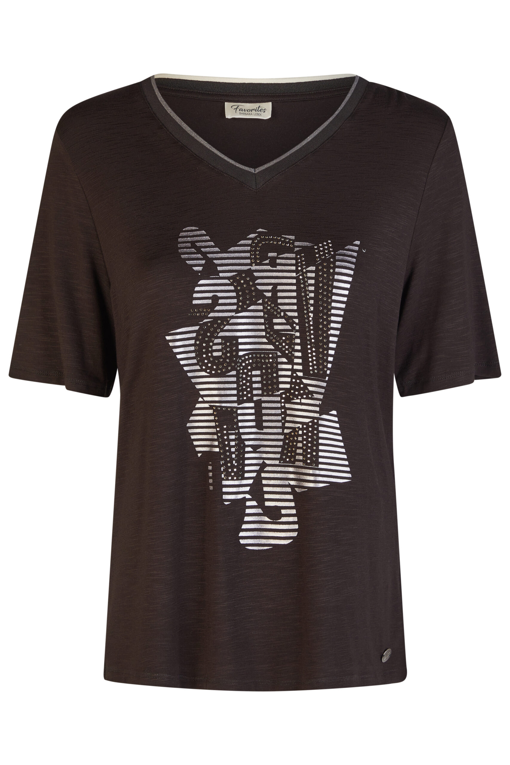 Stylowa, czarna bluzka plus size Barbara Lebek z aplikacją