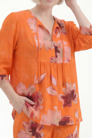 Bluzka  JMP plus size – wiskozowa, pomarańczowa w kwiaty