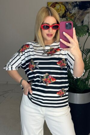 Bluzka w paski z rybkami – plus size Lamaxx