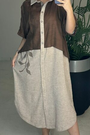 Bawełniana sukienka oversize – naturalna elegancja w brązowych odcieniach Lamaxx