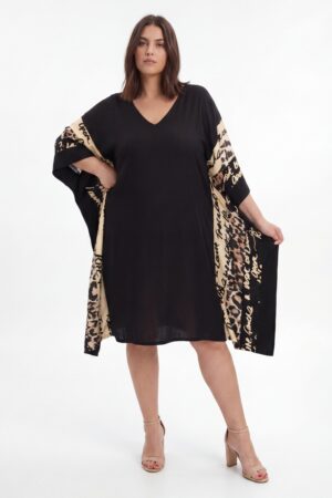 Sukienka damska JMP plus size – czarna, wiskoza z lnem, oversize