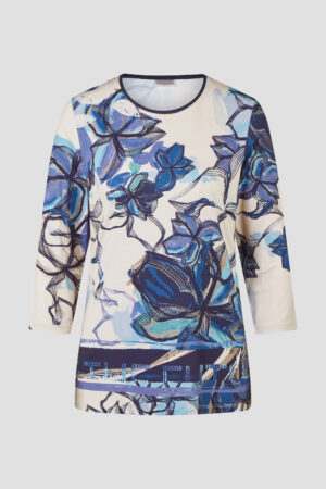Bluzka Barbara Lebek Plus Size w niebieskie kwiaty – elegancka wiskoza