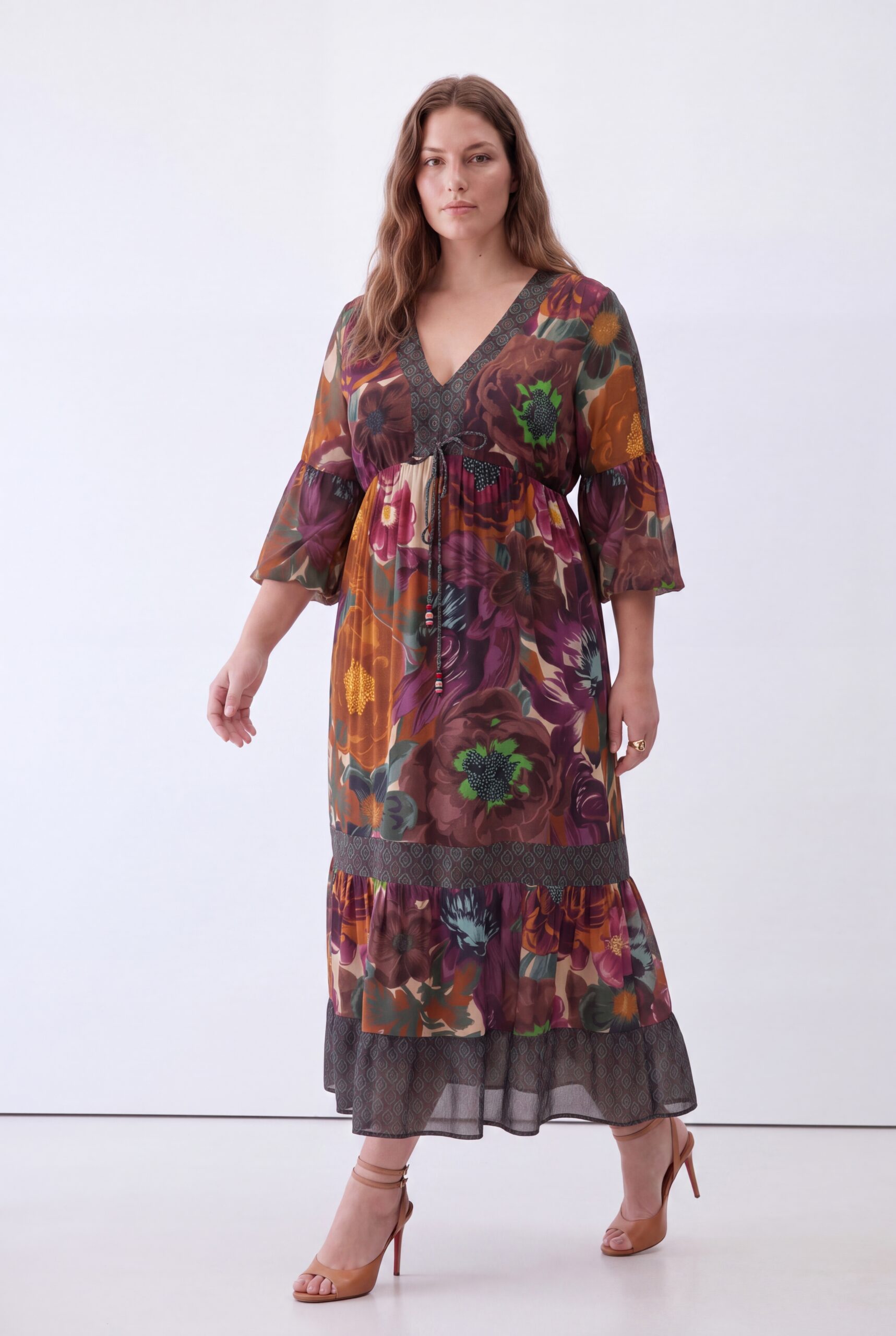 Kwiatowa sukienka maxi JMP Plus Size – boho elegancja