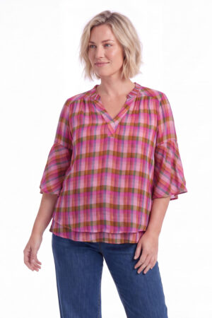 Różowa bluzka w kratę JMP Plus Size – 100% wiskoza